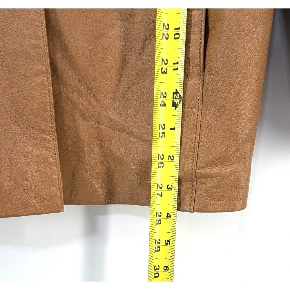 Rem Garson Camel Brown Button Front Leather Jacket Women 12 Sophisticated Money